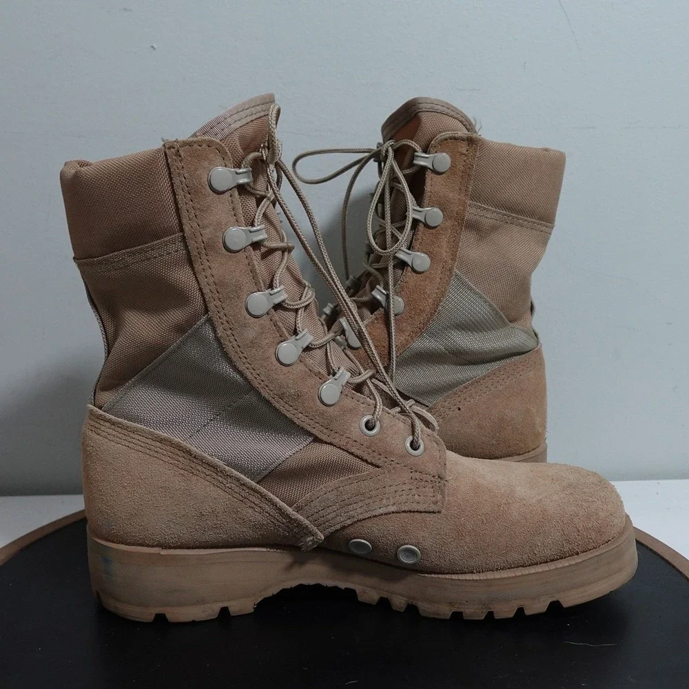 Bates DuraShocks Combat Boots Men 5.5 Tan Suede Leather Vibram Sole Military